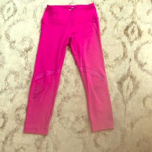 Pink High Waist Capri Workout Pants Mesh Inserts